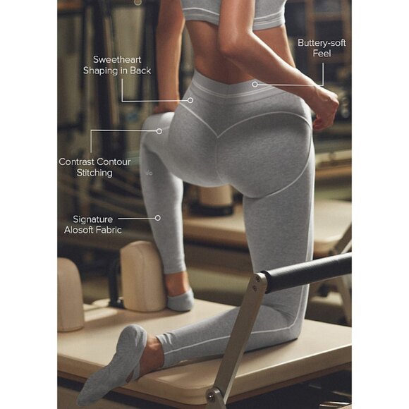 Alo Alosoft High-Waist Heart Throb Leggings Athletic Heather Grey White Hi-Rise - Picture 4 of 16
